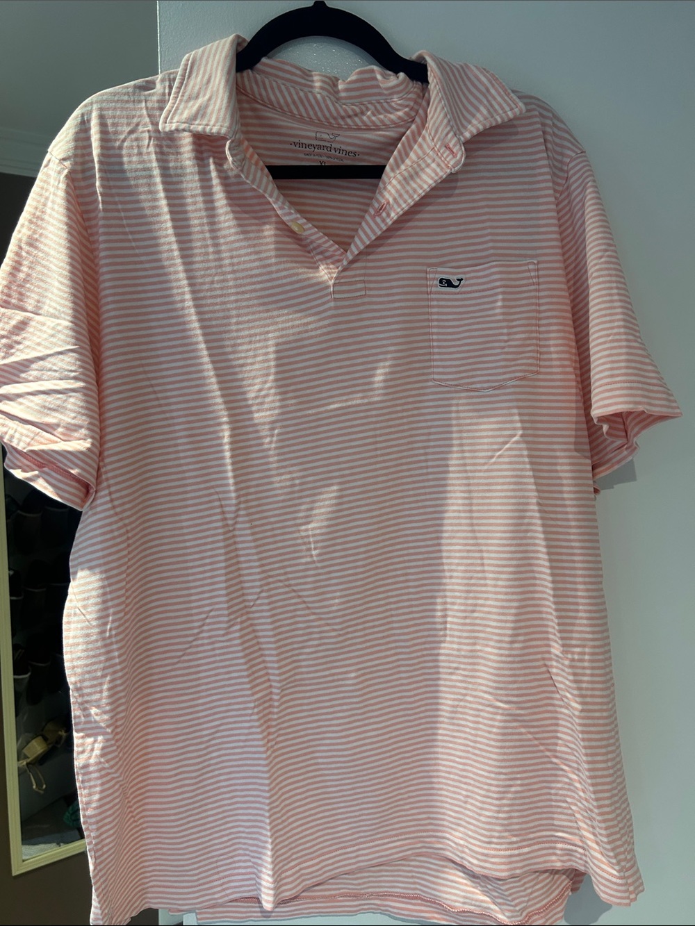 Vineyard Vines Men's Light Pink and White Striped Polo